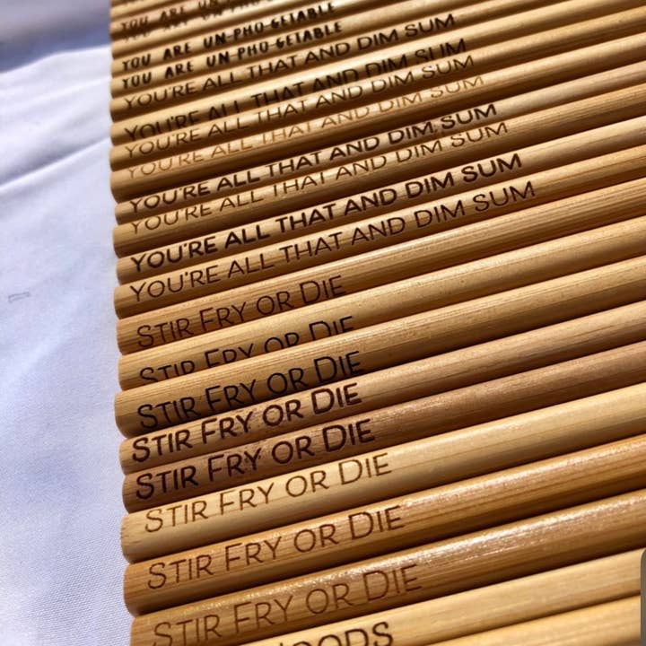 Pun Engraved Chopsticks for wholesale by Herbert & Husky
