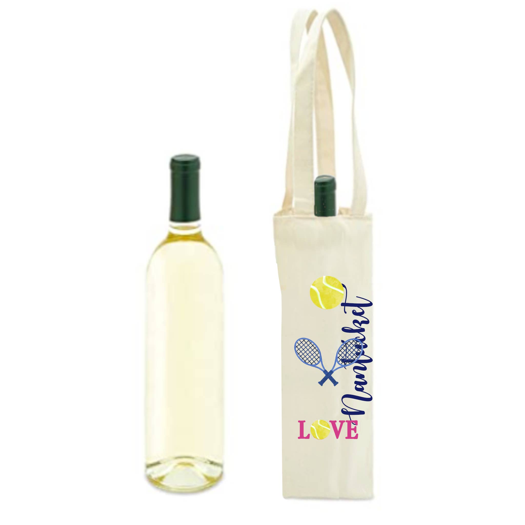 Peachy Pendants - Wholesale Wine Tote - Cotton Wine Tote - Tennis (Choose Design)5