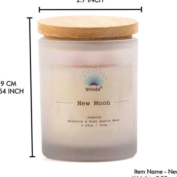 Vrinda - Wholesale Jar/Filled Candle - New Moon Scented glass Candle with Crystals, Soy Blend (5.29oz)0