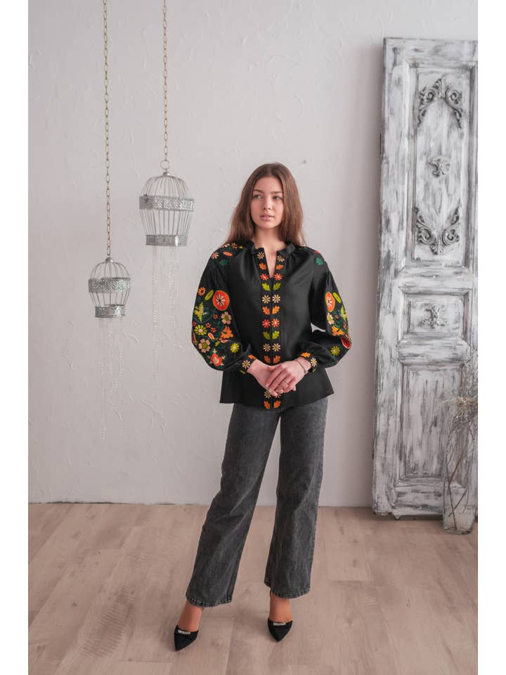 Galychanka – wholesale Blouse – Women’s – Vesnanka Black & Orange Embroidered Blouse1