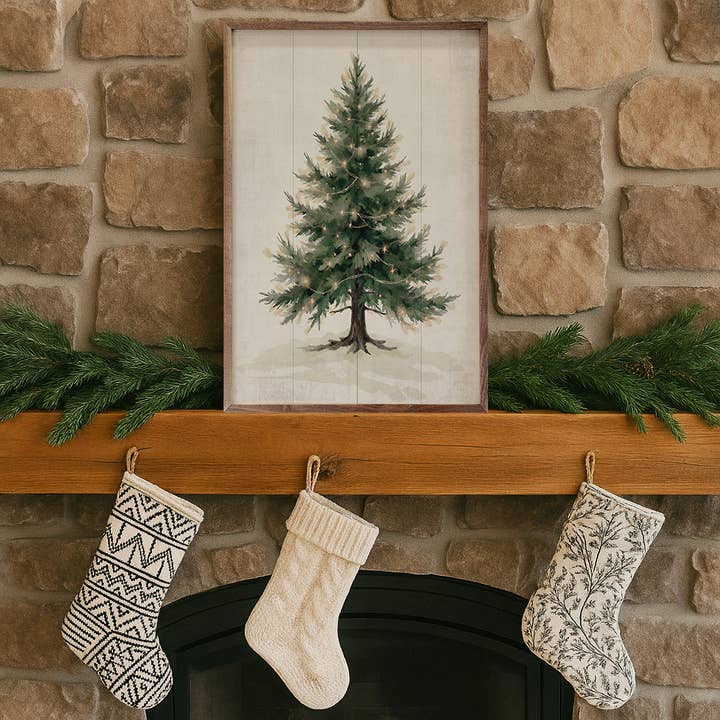 Kendrick Home - Wholesale Wood Wall Art - Lighted Pine Tree1