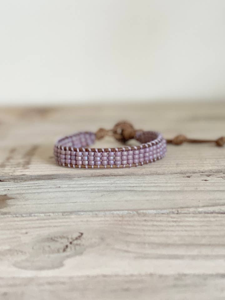 Beaded Leather Wrap Bracelet - Lavender for wholesale by Julie Ellyn Designs
