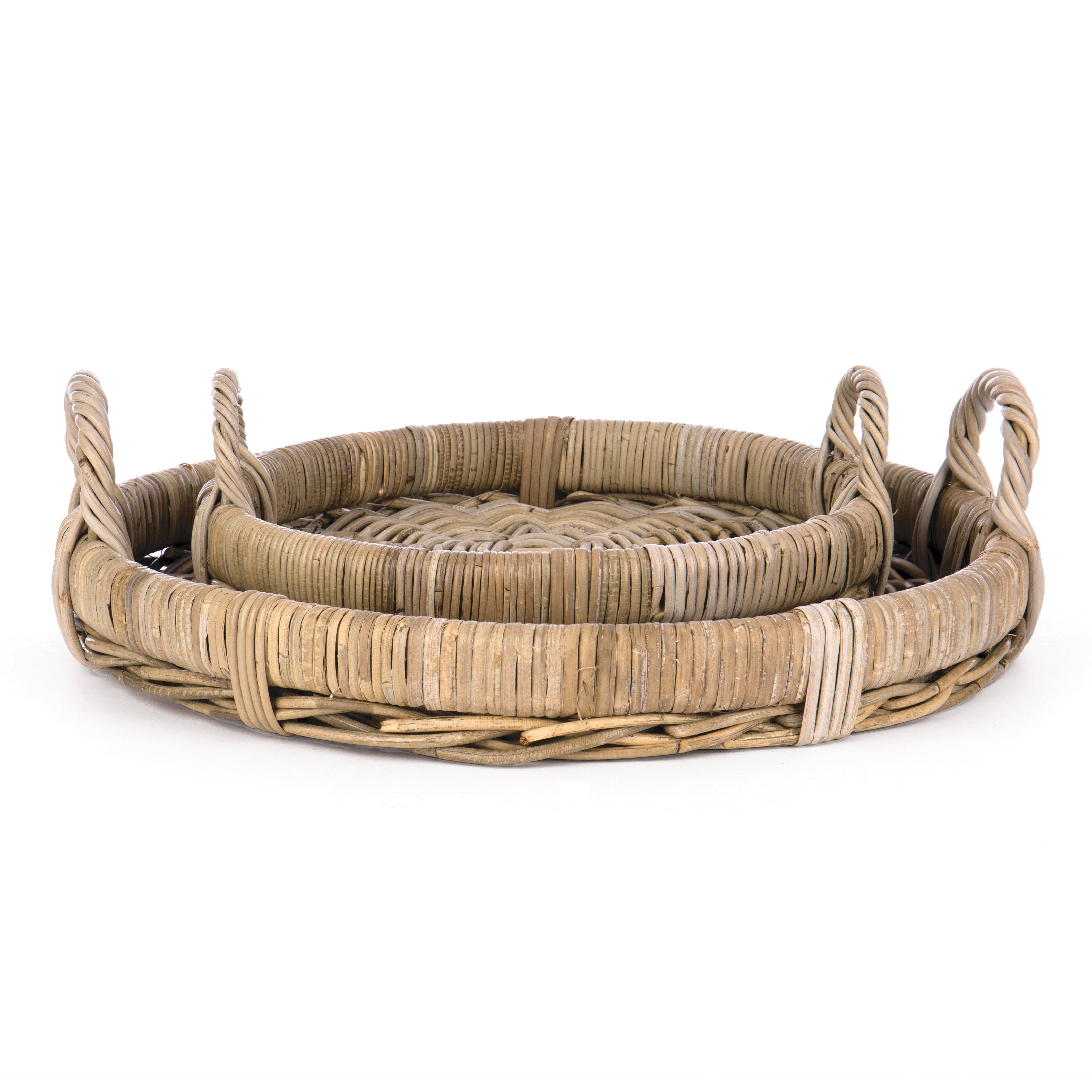 Willow Group - Wholesale Decorative Tray - Kubu Rattan Woven Basket Tray w/ Side Handles S/24