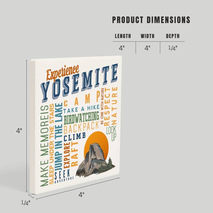 Lantern Press - Wholesale Coasters - Ceramic Coaster Yosemite, California, Experience Yosemite…3