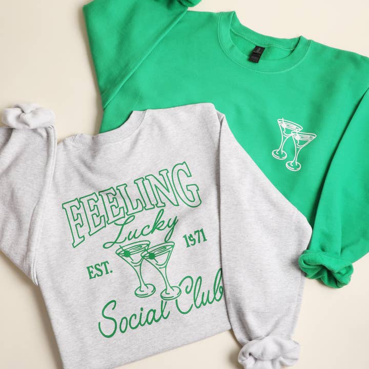 FEELING LUCKY SOCIAL CLUB Heavyweight Fleece Sweatshirt for wholesale by Fashion City
