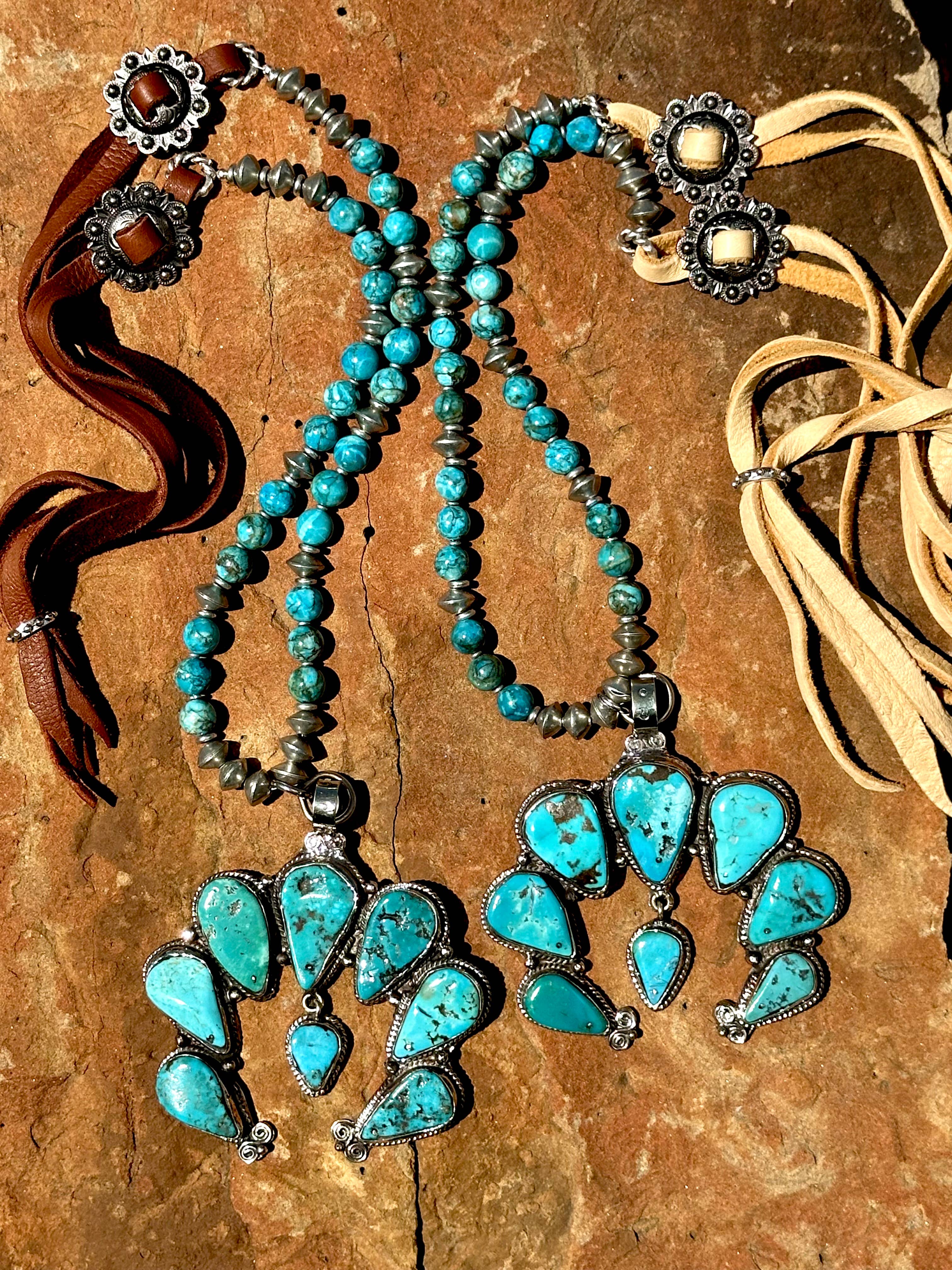 Fleurdesignz Western Jewelry - Wholesale Pendant/Charm Necklace - Adjustable Squash Blossom Necklace, Natural Blue Turquoise3