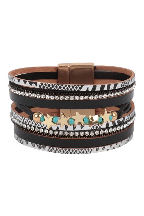 MYS Wholesale Inc - Wholesale Bangle Bracelet - Snake Print Leather Wrap With Star Magnetic Lock0