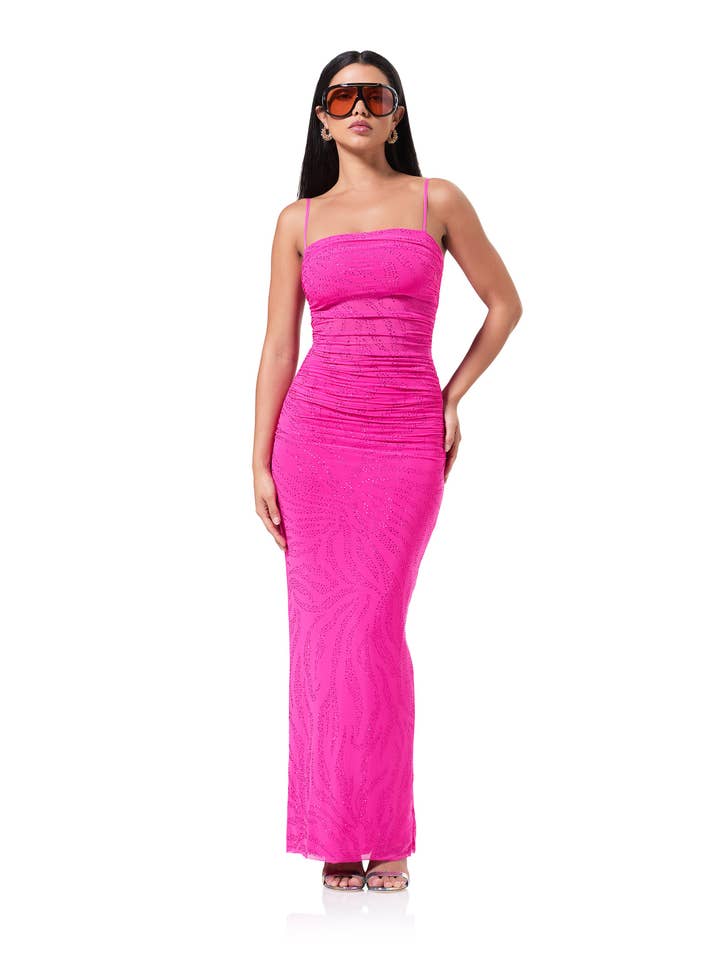 Glöd Rosa Jennan Zebra Strassklänning - Glow Pink för wholesale på Faire