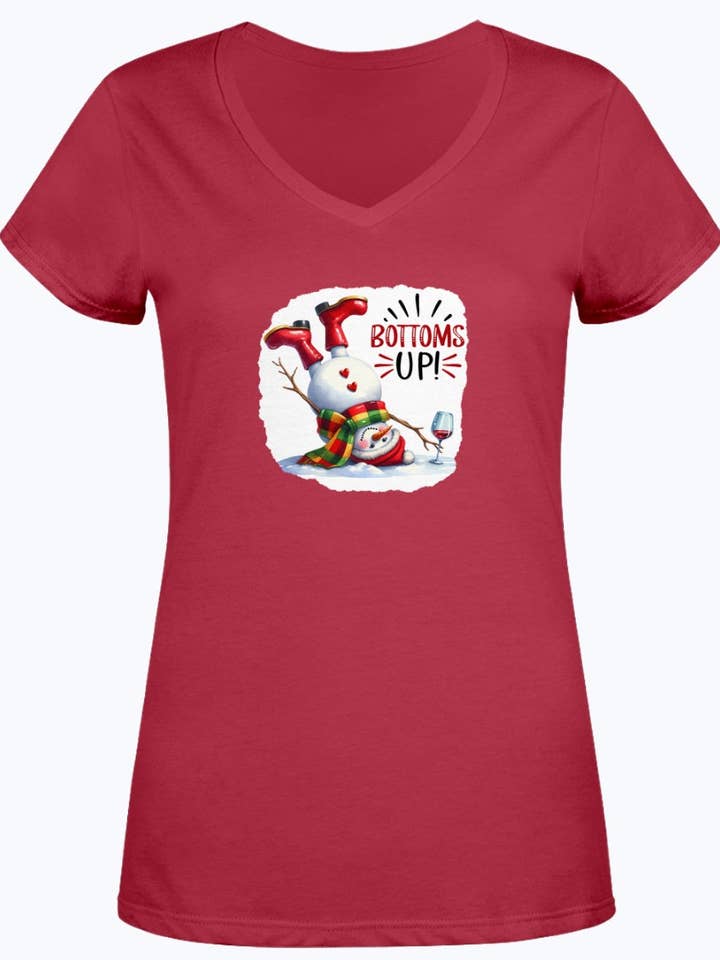 ⛄🍷 Camisola Decotada Ideal para Senhoras Bottoms Up Snowman 🍷⛄ por atacado de WineyBitches.Co
