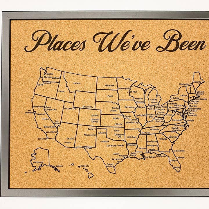 Tableau d'affichage cartographique des grandes villes des États-Unis pour la vente par Roaming Druggist Shop