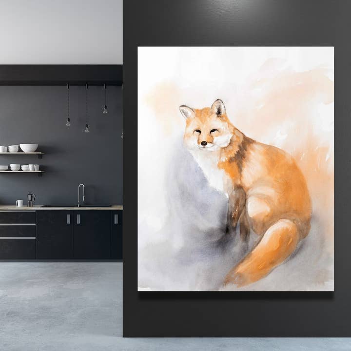 Red Watercolor fox | fine art print on canvas 48" x 60" for wholesale on Faire