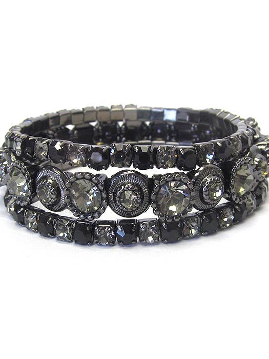 ( V212 ) 3 ROW CRYSTAL STRETCH BRACELET SET for wholesale by Jewelry Max