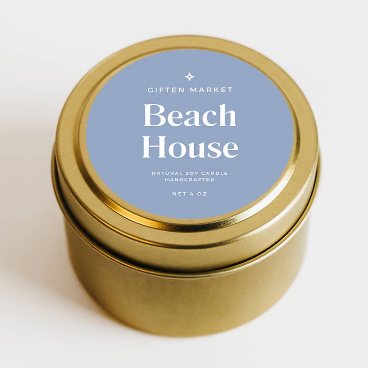 Beach House Soy Candle - 4oz Gold Travel Tin - Small Batch for wholesale by Giften Market