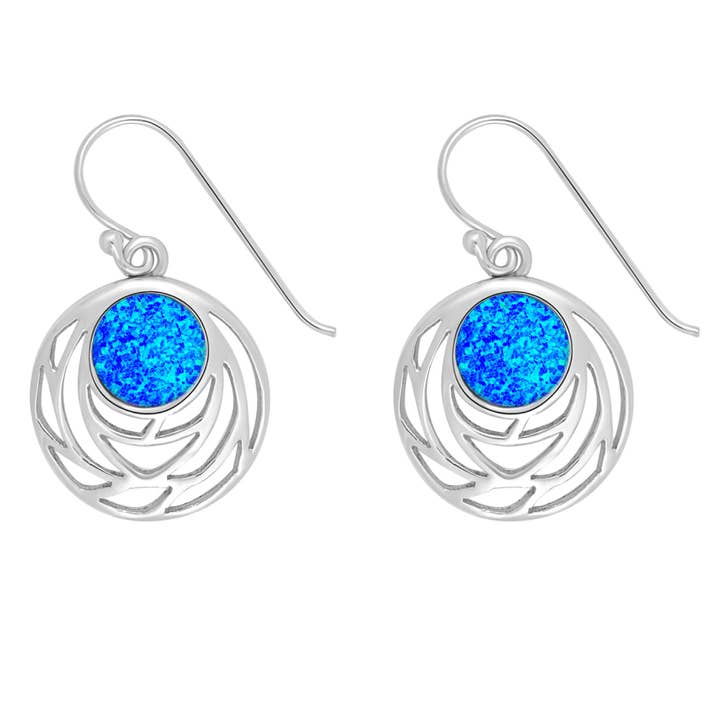 Blue Opal Round Stylized  Earrings  for wholesale by Silver Jewellery Cavern Wholesale