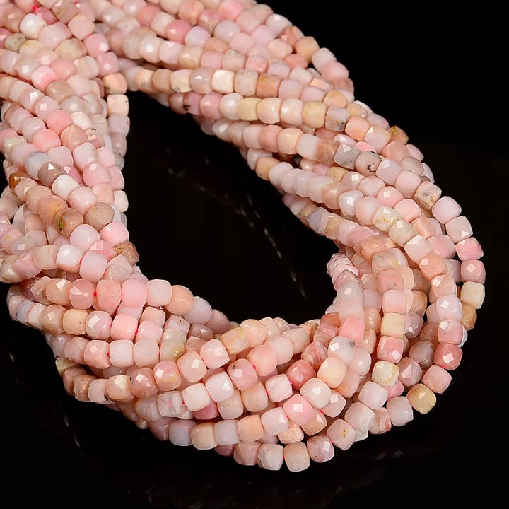 Natural Pink Opal Faceted Cube Beads Size 5-6mm 15.5'' Strand for wholesale by CRCBEADS