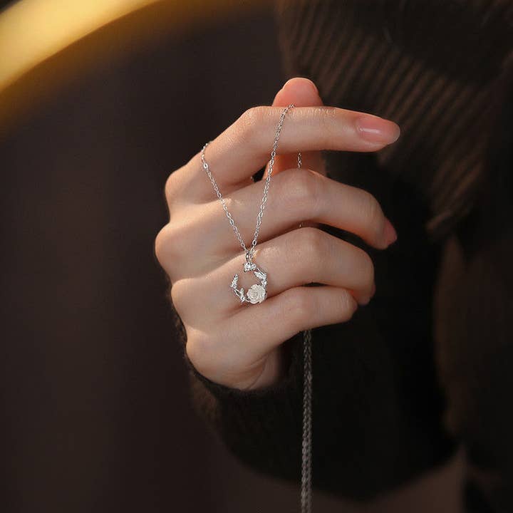 Perimade & Co. LLC - Wholesale Pendant/Charm Necklace - White Rose Flower Pendant Necklace in 925 Sterling Silver1