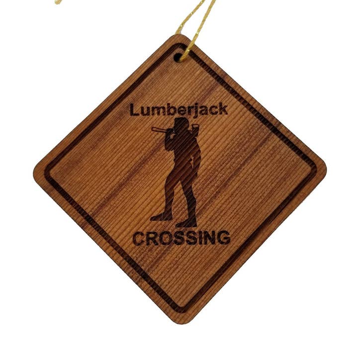 Lumberjack Crossing Ornament - Lumberjack Wood Ornament for wholesale by Happy Wood Products