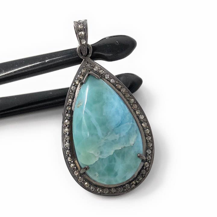 Larimar Colgante, Colgante de Gema, Colgante de Plata, Larimar Natural, Diamante Colgante, Pave Diamante Colgante, Colgante de Plata de Ley, DIY para venta al por mayor de Akstar Gems