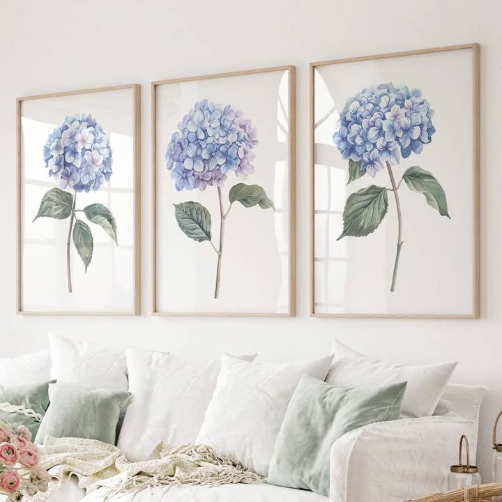 Art Lane - Wholesale Gallery Wall Set - Light Blue Hydrangea Flower Wall Art Poster Set