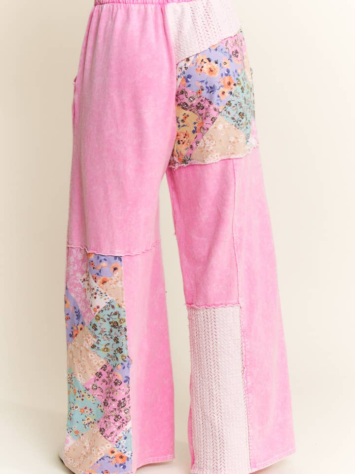 J.Her - Wholesale Pants - Women's - Mineral Washed Floral WaveKnit Jacquard Boho Pants HP61062
