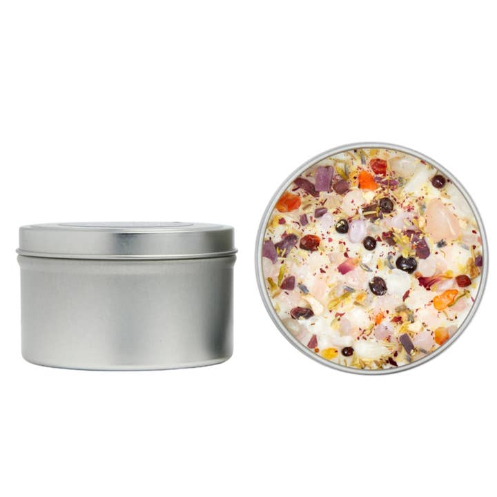 New Moon Beginnings - Wholesale Travel Candles - Crystals & Herb Energy Candles 8oz Tin Soy Candles Handmade19