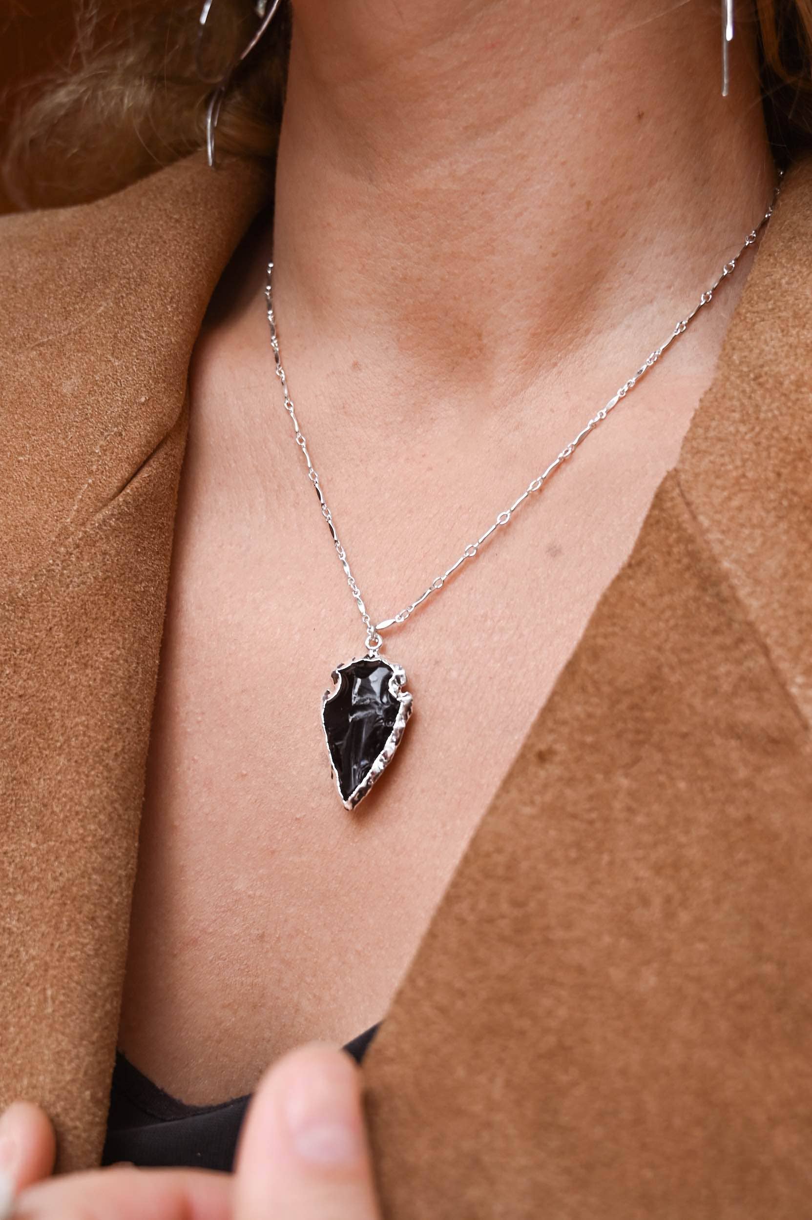 Fierce Forward Jewelry - Wholesale Pendant/Charm Necklace - Rooted in Love Obsidian Arrowhead Necklace