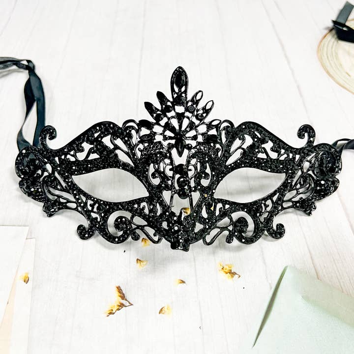 Happy Dream Gifts - Wholesale Costume - Men's - Men's Masquerade Mask, Black Crystal Mask, Gothic Black Mask2