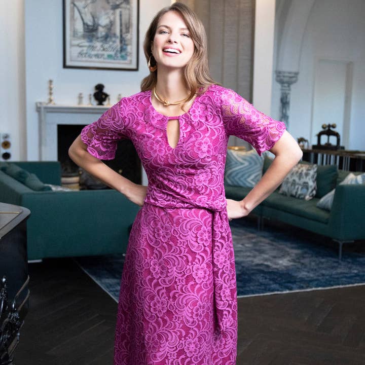 Keyhole Lace Dress with Asymmetric Hem for wholesale by HotSquash