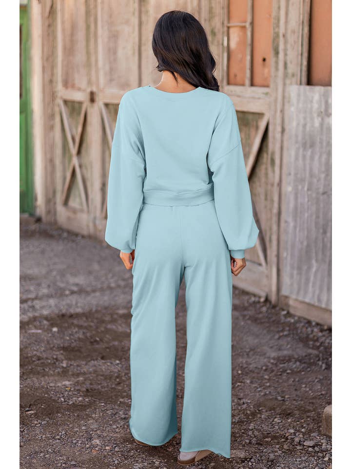 fashionworks - Wholesale Top & Pant Set (NOT Loungewear) - Women's - Drop Shoulder Puff Sleeve Crop Top Drawstring Pants Set1