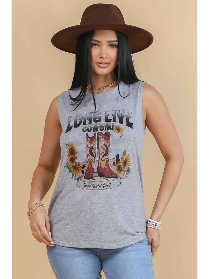 HEATHER GREY AV079-SANDRA GRAPHIS SLEEVELESS TOP for wholesale on Faire