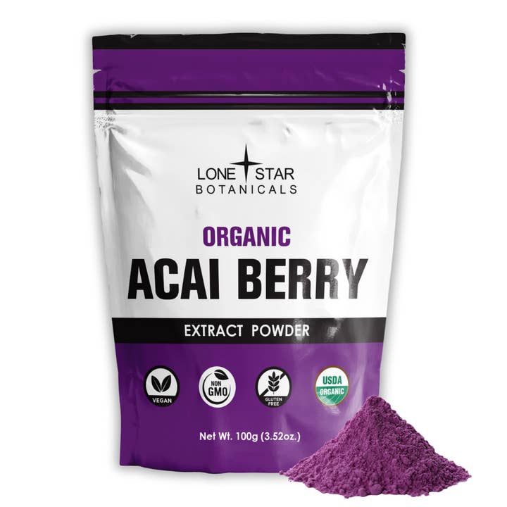 Lone Star Botanicals - Vente Poudres protéinées/superaliments - Poudre d'extrait de baies d'açaï biologique -- 100 g