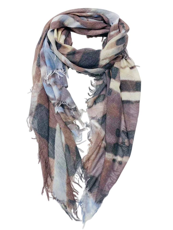 Brown & Blue Vintage Print Abstract Scarf for wholesale by JC Sunny Fashion