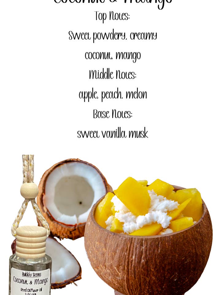 Coconut & Mango-Hanging Car Freshener-Diffuser-Car Scents for wholesale by Bubbly Scents