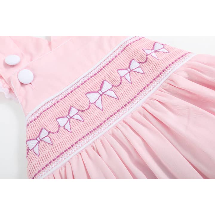 Lil Cactus - Wholesale Bodysuit (Non-Footed) - Baby - Pink and White bows Smocked Ruffle Romper