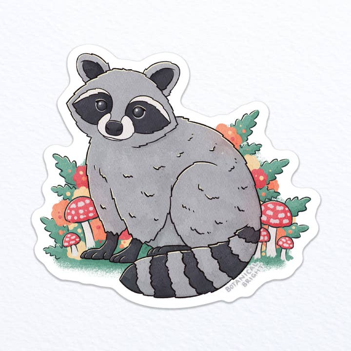 Raccoon Waterproof Vinyl Sticker for wholesale by Botanical Bright