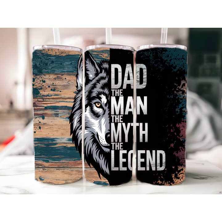 Dad Man Myth Legend 20oz Wolf Tumbler Father's Day Gift for wholesale by Justified Madness1