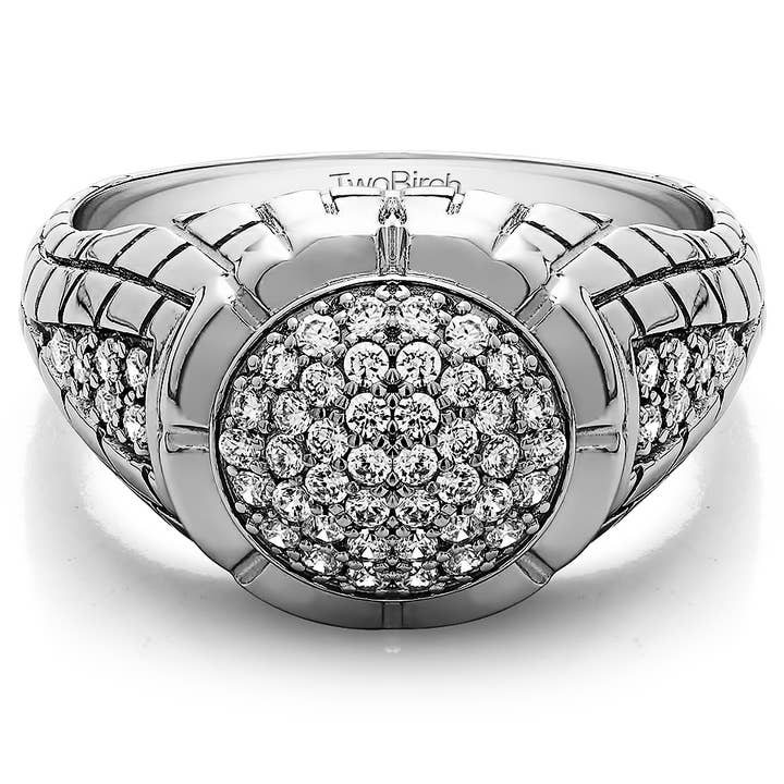 1,35 Ct. Bague bombée pour homme avec motif gravé en argent 925 pour la vente par TwoBirch