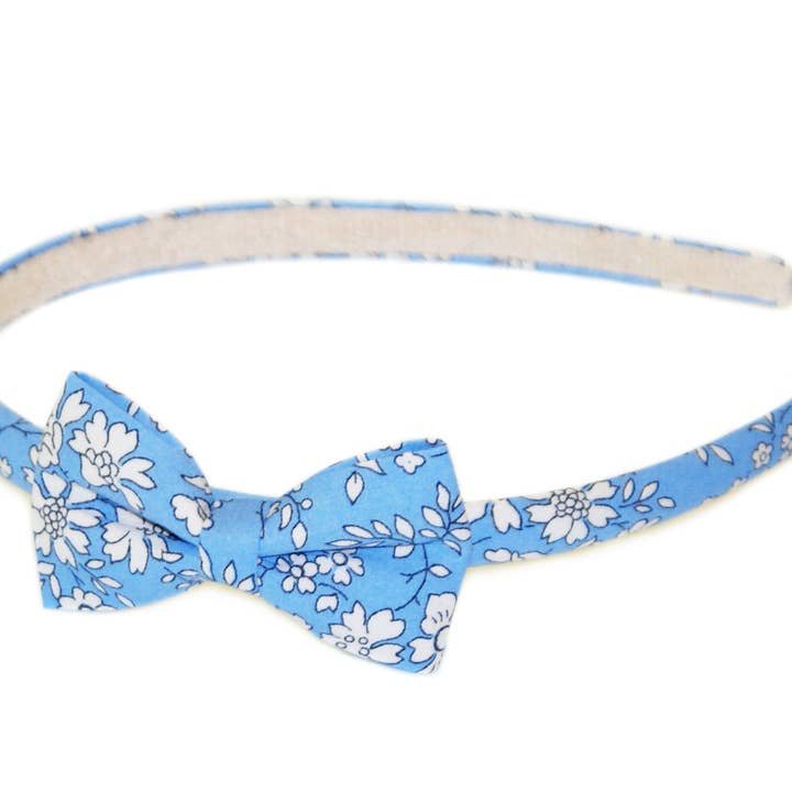 Liberty Capel Bow Suede Lined Alice Band - GGAB308 BLUE for wholesale by Goody Gumdrops