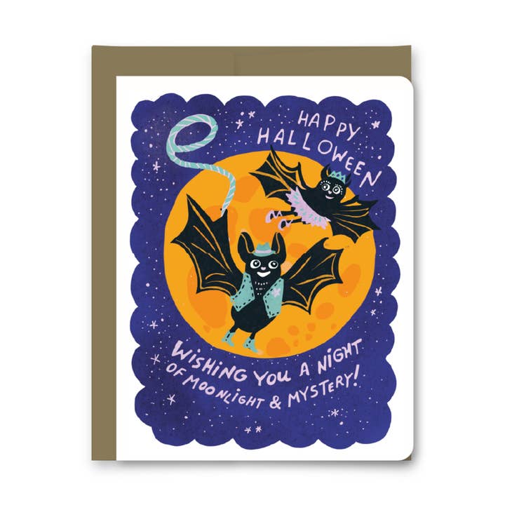Moonlight & Mystery Bats Halloween Card for wholesale by Wolf & Wren Press