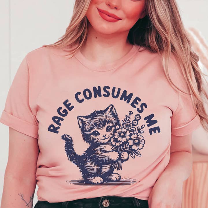 House Of Rodan - Vente T-shirt à imprimés – femme - La rage me consume chaton - T-shirt animal drôle et bizarre