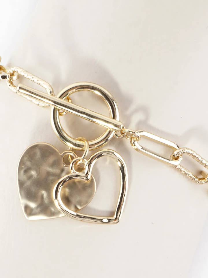 Hammered Heart Cluster Charm Toggle Bracelet for wholesale by Wild Honey