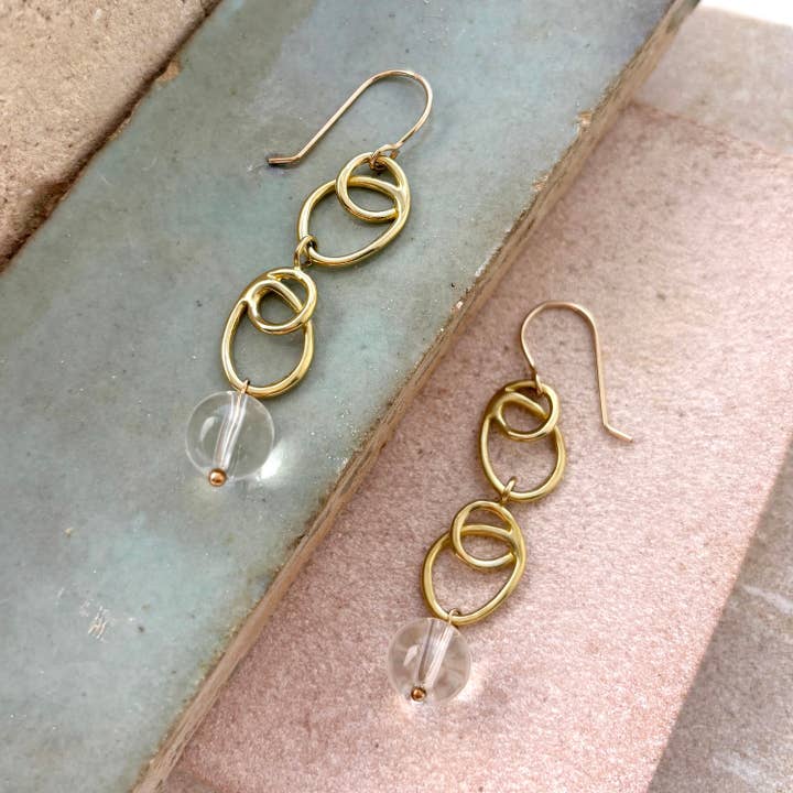 Sunlight Earrings with Crystal Quartz Drop for wholesale by Goldeluxe Jewelry