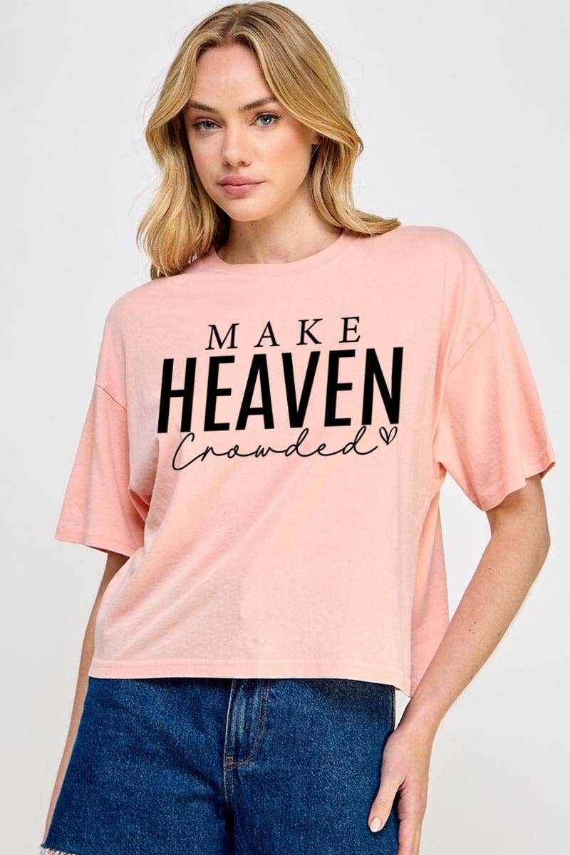 Pink Irene Wholesale - Wholesale Shirt - Women's - Make Heaven Crowded Graphic Relaxed Crop Top4