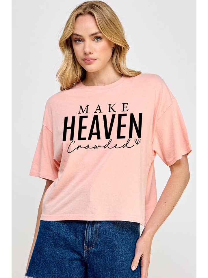 Pink Irene Wholesale - Wholesale Shirt - Women's - Make Heaven Crowded Graphic Relaxed Crop Top4