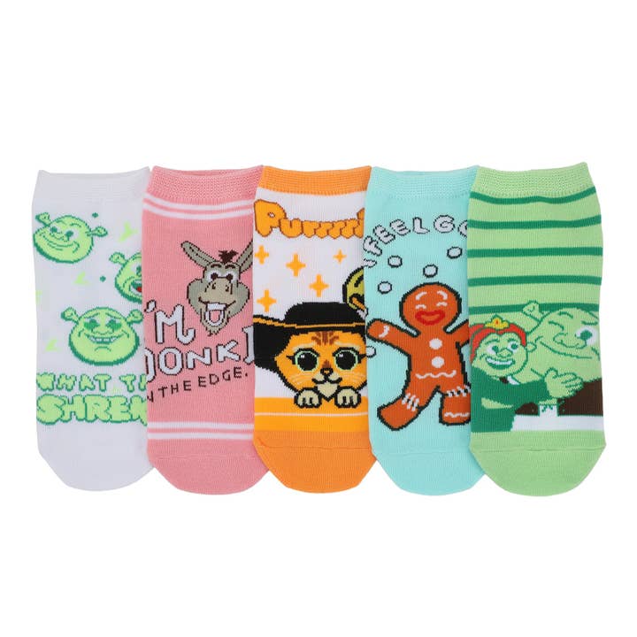 Dreamworks Shrek Mixed Character 5 Pair Ankle Socks for wholesale by Bioworld Merchandising