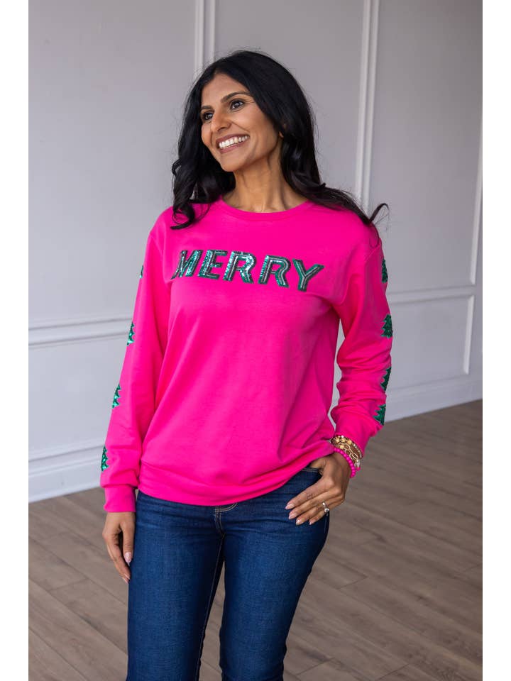 Sequins Merry Pink Pullover Sweater for wholesale on Faire