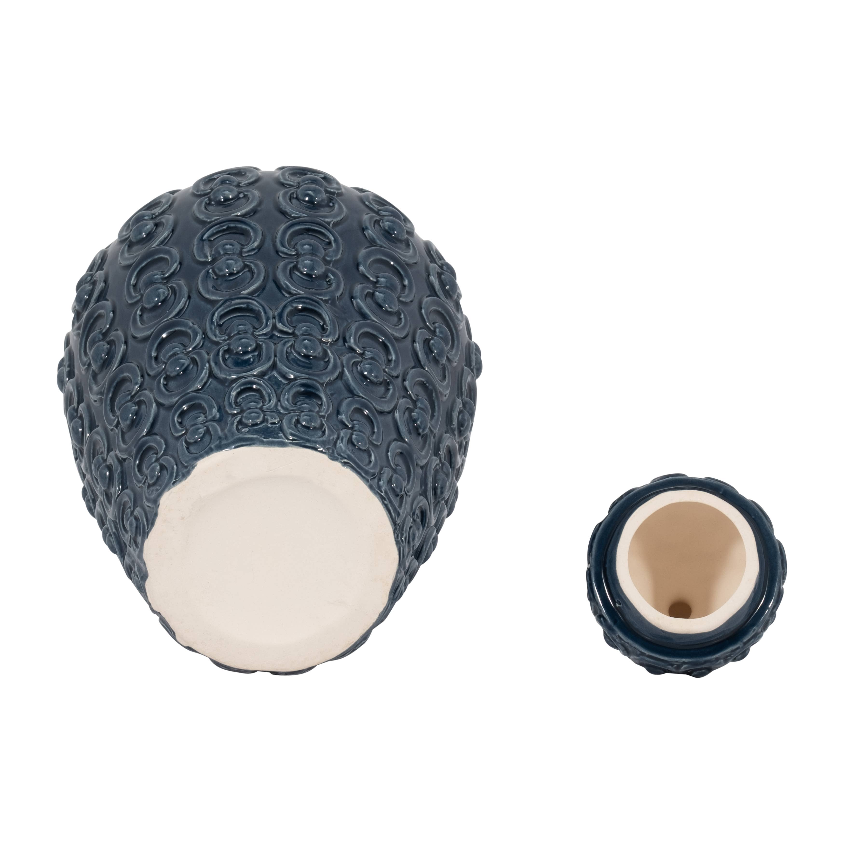 Sagebrook Home - Wholesale Decorative Jar - Decorative Jar - Blue Ceramic Chain Texture Lidded, 12 in.10