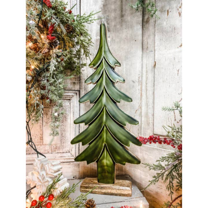 Wholesale Home Decor - Wholesale Christmas Decoration - Wooden Tree w/ Green Enamel 16x4x40in PALLET ORDERS ONLY