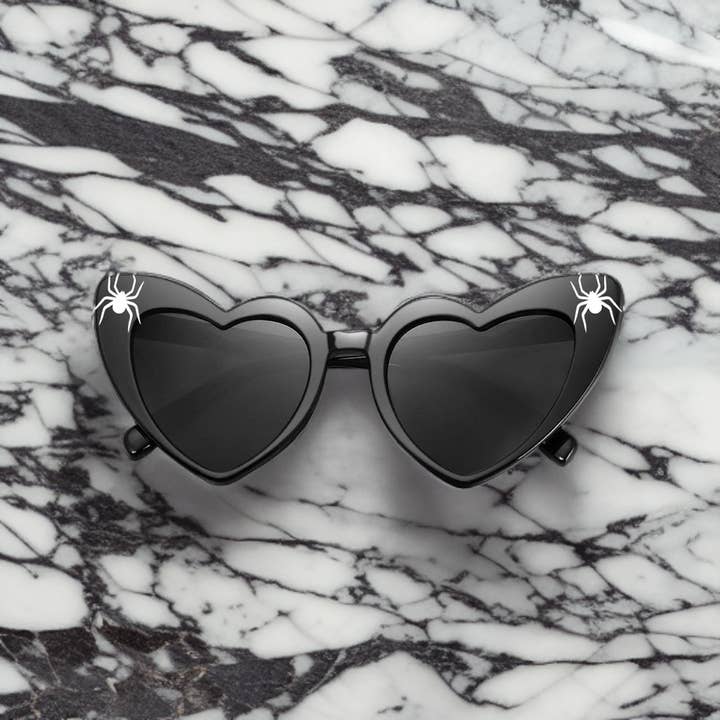 Wickedly Divine Shop - Wholesale Sunglasses - Women's - Retro Witchy Goth Heart-Shaped Sunglasses, Spiders