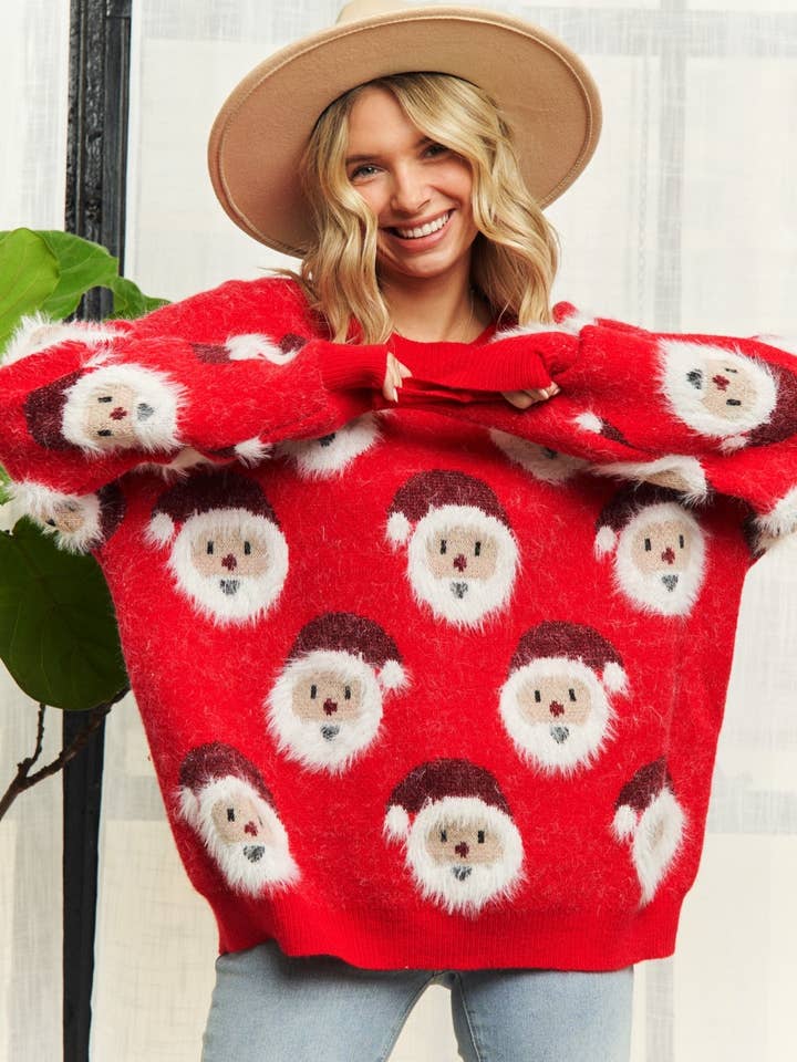 LESW3773- SANTA CLAUS SHAPE LONG SLEEVE SWEATER for wholesale by Madelyn
